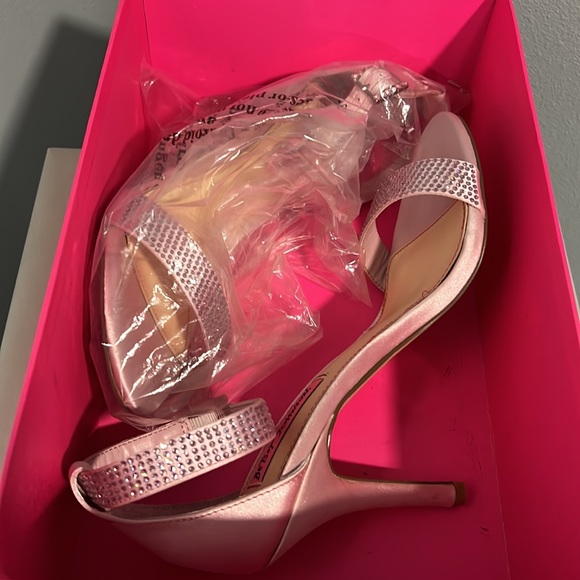 Betsey Johnson Broadway Pink Rhinestone Sandal Heels - Picture 12 of 14